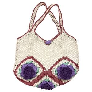 Sac fourre-tout de plage d'été de grande capacité pour femmes de luxe 5-Rose Granny Square Cotton Yarn Zipper Style décontracté de haute qualité - Product Image 5