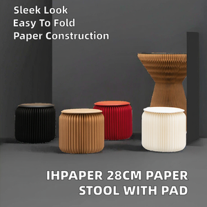 Ihpaper H28cm <span class=keywords><strong>Tabouret</strong></span> pliant en <span class=keywords><strong>carton</strong></span> avec coussin rond, mobilier d'intérieur pour hôtel, chambre et entrée - Product Image 2