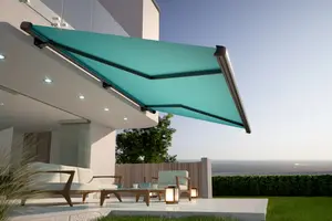High Quality Outdoor Terrace Waterproof Electric Awning Aluminum Garden Full Box Curved Arm Custom Retractable Awning