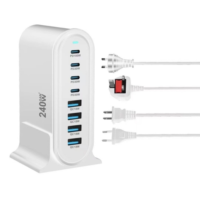 Desktop 8 Port USB Type C Charging Station with LED Displayer 240W PD Charger Fast Charging for Laptop Mobile Phone