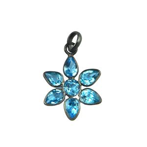 Colgante de Plata de Ley 925 Hecho a Mano con Baño Negro, con Topacio Azul Natural de 4x6mm en Forma de Pera y Gema Redonda de 4mm con Engaste de Bisel - Product Image 4