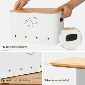 Set of Vegetable Storage Tins Set Metal Onion <strong>Garlic</strong> Potato <strong>Jars</strong> with Wooden Lid Cube Storage Bins &amp; Container - Product Image 5