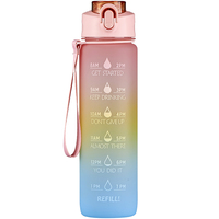 Bouteille d'eau anti-fuite, 1000ml, 1litre, 32oz, sans BPA, personnages Tritan, avec timbre, paille et poignée, ombré, style PC, PETG
