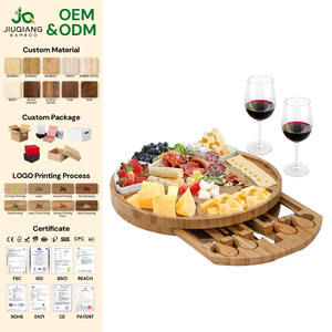 JQ Luxury Bamboo Wood Serving Set Cheese Boards & Charcuterie Boards Gift Box with Seasoning Bowl