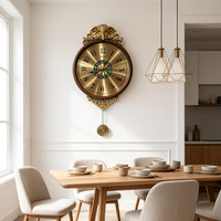Horloge murale vintage américaine avec pendule, décor éléphant en laiton, cadran en nacre, cadre en bois massif, horloge silencieuse pour la décoration de la maison