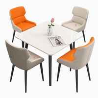 Table à manger carrée compacte et réglable en pierre frittée, résistante à la chaleur et aux rayures, avec chaises rembourrées beiges pour 4 personnes