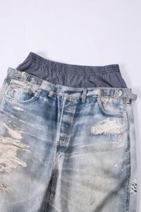 <span class=keywords><strong>Jeans</strong></span> Larghi da Uomo Y2K Grunge Distressed, <span class=keywords><strong>Vita</strong></span> Media Elastica, Lavaggio Acido, Strappati, Stile Baggy Vintage Skater Streetwear Denim Estivi - Product Image 6