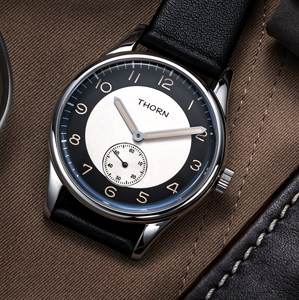 <span class=keywords><strong>Montre</strong></span> THRON à bracelet en cuir personnalisé, tendance mode business, sport décontracté, rétro, mouvement à quartz luminescent, cadran à aiguilles, style smoking - Product Image 1