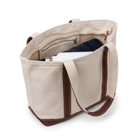 Sac fourre-tout en toile épaisse avec logo personnalisé, poignées contrastées marron, base robuste, réutilisable pour le shopping, les courses, le travail et le quotidien