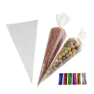 Wholesale High Quality Crystal Clear Cellophane Opp Cone bag for Candy Food Gift