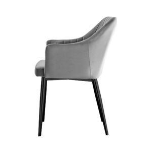 Sillón moderno con asiento de cojín suave de terciopelo gris tapizado en metal negro para comedor, sala de estar, cocina, apartamento de hotel - Product Image 4