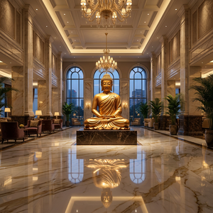 Statue de <span class=keywords><strong>Bouddha</strong></span> dorée et sereine - Fabriquée sur mesure et installée professionnellement pour votre espace sacré - Product Image 3