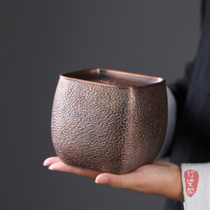 Copper <b>Tea</b> Jar Hammered Traditional Chinese Style Durable Brush Washer <b>Tea</b> <b>Set</b> Accessory - Product Image 4