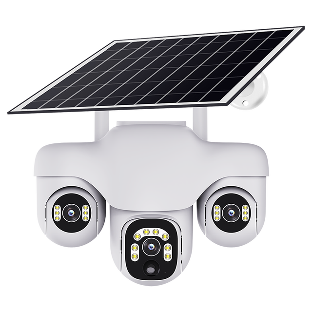 8W Panel Battery Sun Power Security Systems Camara V380 Pro Super Wide Angle Ultimate PTZ 3 Lens Screens Camera IP Network Solar
