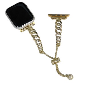Correa de reloj de metal con cadena cubana gruesa, hebilla deslizante ajustable, decoración de bolas de diamantes de imitación, banda para muñeca para reloj inteligente - Product Image 6