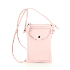 新款时尚粉色钱包PU钱包女士斜身手机包