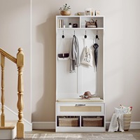 Porte-manteau moderne en bois pour entrée, banc d'arbre, crochets de rangement pour chaussures, armoire en rotin pour couloir, salon, vestiaire, vente en gros