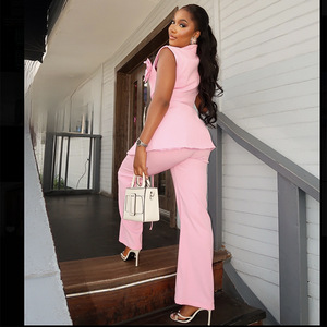 Conjunto Elegante de <span class=keywords><strong>Dos</strong></span> <span class=keywords><strong>Piezas</strong></span> <span class=keywords><strong>para</strong></span> Mujer de Oficina, Top Sin Mangas con Cuello Camisero y Pantalones Largos, Traje Ajustado Sólido de Otoño, Atuendo <span class=keywords><strong>para</strong></span> <span class=keywords><strong>Fiesta</strong></span> - Product Image 4