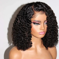 Perruques Courtes Bob Afro Frisées en Cheveux Humains Naturels avec Dentelle Frontale HD Brésilienne pour Femmes