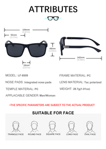 Lunettes de soleil KAJILA carrées avec monture PC, logo personnalisé, verres polarisés TAC, charnières à ressort, protection UV400, pour la pêche et la conduite, pour hommes - Product Image 6