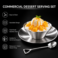 Ensemble de 3 bols à dessert écologiques en acier inoxydable avec cuillère et coupelle à sauce – Lavable au lave-vaisselle, durable pour la restauration commerciale