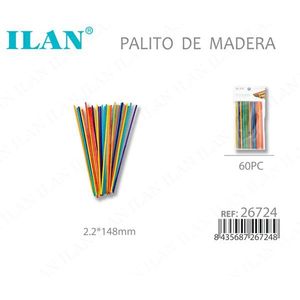 Bastoncini di legno ILAN 2,2x148mm colorati, 60 pezzi per artigianato - Product Image 1