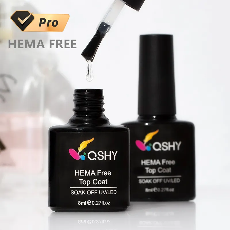 QSHY HEMA ücretsiz özel Logo özel etiket toptan UV LED Nail Art kapalı islatın organik reçine pardösü jel lehçe