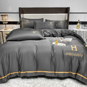 Bộ ga trải giường lụa tơ tằm cao cấp thêu họa tiết, 4 món, thiết kế logo thương hiệu tùy chỉnh, bao gồm ga trải giường fitted. - Product Image 2