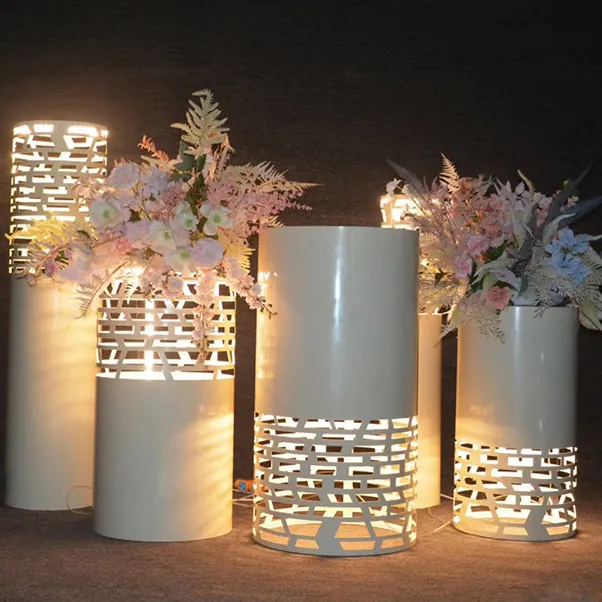 Decoración de escenario de boda, soporte de pastel para cumpleaños, fiesta de baby shower, soporte de pilar para boda con luz Led