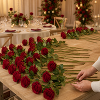 Rose rouge en velours de soie en gros, tige unique, 50 cm, tête de 8 cm, rouge classique, faite à la main, pour la Saint-Valentin, mariage, décoration intérieure