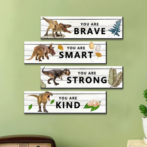 Décorations murales en bois pour chambre d'enfant, style nordique, dinosaures, très demandées, et ensembles de plaques de porte en bois. - Product Image 5