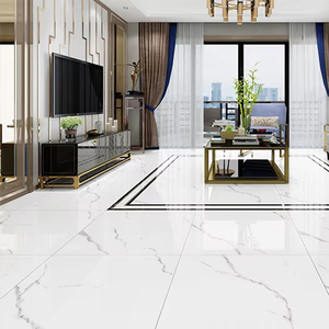 Piastrelle di Lusso in Porcellana Smaltata Bianca Carrara 60x60, Piastrelle Vetrificate in Marmo Bianco per Soggiorno - Product Image 4