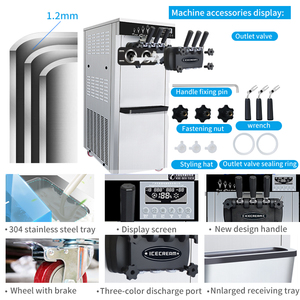 آلة الآيس كريم طراز ثلاثي النكهات الاقتصادية للاستخدام المنزلي التجاري ، آلة تقديم لينة للمطاعم - Product Image 4