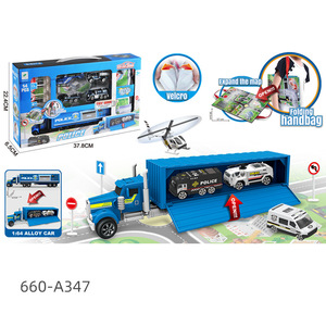 Camión de Policía de Juguete de Aleación con Mapa y Vehículos para Niños de 4 a 6 Años, Escala 1:64 - Product Image 1