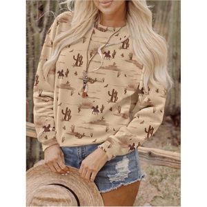 FOXA Sweat-shirt graphique Western pour femme, col rond, manches longues, coupe ample, mélange de coton respirant avec poches - Product Image 4
