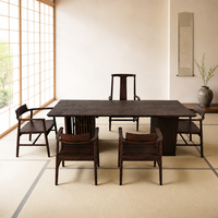 Ensemble de table à thé moderne en noyer noir avec 1 chaise à dossier haut, 4 chaises latérales, armoire de rangement, OEM ODM personnalisé