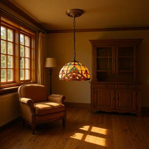 Lustre à tête unique de style européen pour salon, salle à manger, style baroque, vitrail artistique pour comptoir, table à manger, alimentation CA - Product Image 5