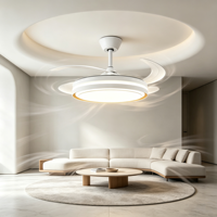 Ventilateur de plafond électrique rétractable moderne avec lumière LED à intensité variable, 3 températures de couleur, silencieux, pales cachées, lustre contrôlé par application