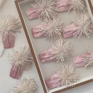New Style Fireworks Beaded Velvet Pink BB Hair <b>Clip</b> Versatile Side Alloy Earrings 5cm Unisex Sweet Hair Accessory - Product Image 4