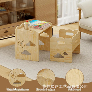 Wooden children's <b>study</b> table, cross-border creative Montessori children's weaning table and <b>chair</b> set, solid wood baby play - Product Image 3