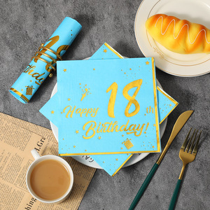Happy Birthday Gold Foil Napkins 330x330mm Disposable Party Tissues Birthday Occasion - Product Image 1