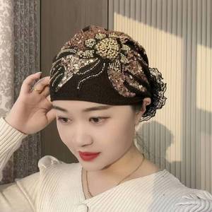 Directo del fabricante: Pañuelo ajustable de algodón, gorro de noche de satén liso, pañuelo étnico y gorro de noche para mujer. - Product Image 5