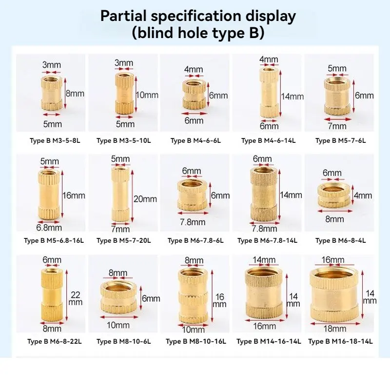 A-type M3 * 5 * 8L Double Inverted Through-hole Injection Molding Copper Screws Insert Female Pin Brass Nut