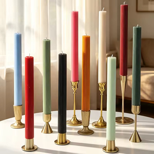 Nordic Style 27cm Vertical Striped Colored Long Stick Smokeless Wedding <b>Candles</b> Holiday Table Atmosphere Decoration - Product Image 1