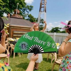 Éventail pliant bleu de 33 cm, design personnalisé, style art populaire, pour Halloween, musique, danse, dessin animé, fleur, décoration intérieure - Product Image 1