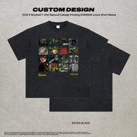T-shirt à manches courtes en coton 100 % personnalisé avec logo, marque privée, 250 g, imprimé collage vintage noir pour homme, été
