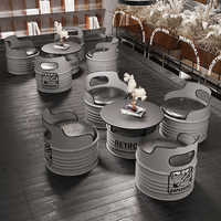 Ensemble de Mobilier Commercial de Style Industriel Créatif avec Table et Chaises en Fûts Métalliques pour Restaurant, Café et Librairie, Incluant Banquette