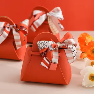 Nieuwe Eenvoudige Bruiloft Hand-Held Snoepzak Lint Cadeau Zakjes Groothandel Bruiloft Gast Lederen Cadeau Tas