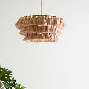 Handmade Natural Rattan Pendant Light Knitting <b>Tassel</b> <b>fringe</b> Chandelier for wedding decor - Product Image 2