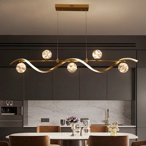 Minimalist Indoor Pendant <b>Light</b> Gold Multi Head Led Chandelier For <b>Dining</b> Room And Bar Touch Control Long Shape - Product Image 2